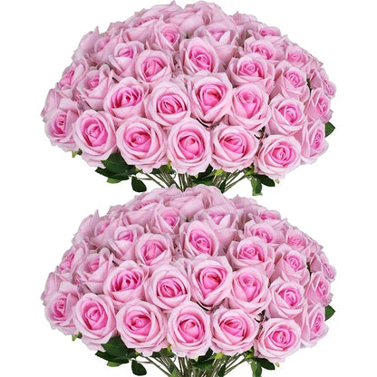 50 Pcs Velvet Rose Artificial Rose Flowers Real Touch Fake Roses Florals for Valentine's DIY Wedding Bouquet Party Home Decor