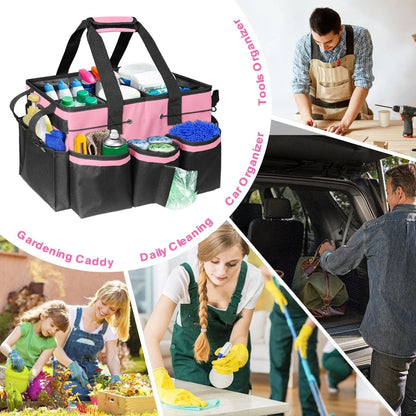 Large Cleaning Caddy Bag with Handle, Built-in Sturdy Support Board,  Multi-compartment Design Cleaning Supply Tote