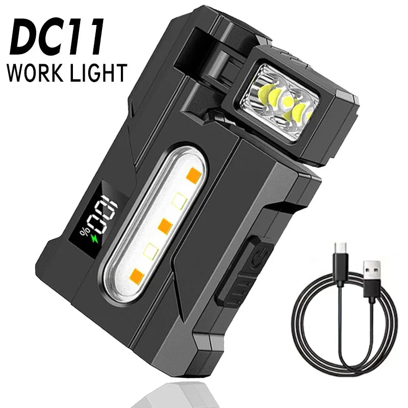 MINI USB Rechargeable LED Flashlight Portable Tail Magnet Work Light Super Bright Camping Lantern Side COB Emergency Torch Light