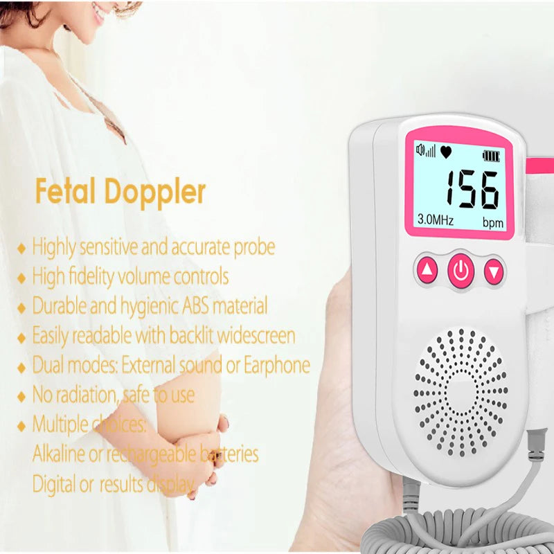 3.0 Fetal Doppler Hand-held Pocket Portable Sound Baby Heart Pregnancy Ultrasound Fetal Detector Machine Baby Heart Rate Monitor