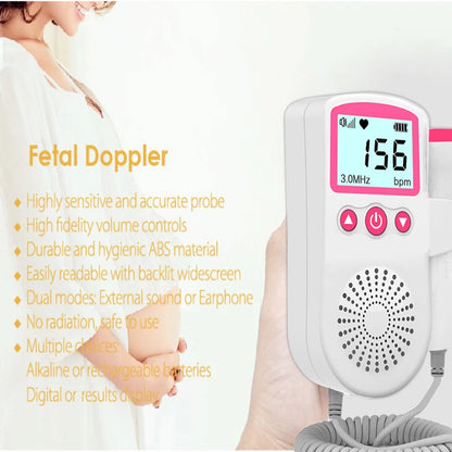 3.0 Fetal Doppler Hand-held Pocket Portable Sound Baby Heart Pregnancy Ultrasound Fetal Detector Machine Baby Heart Rate Monitor