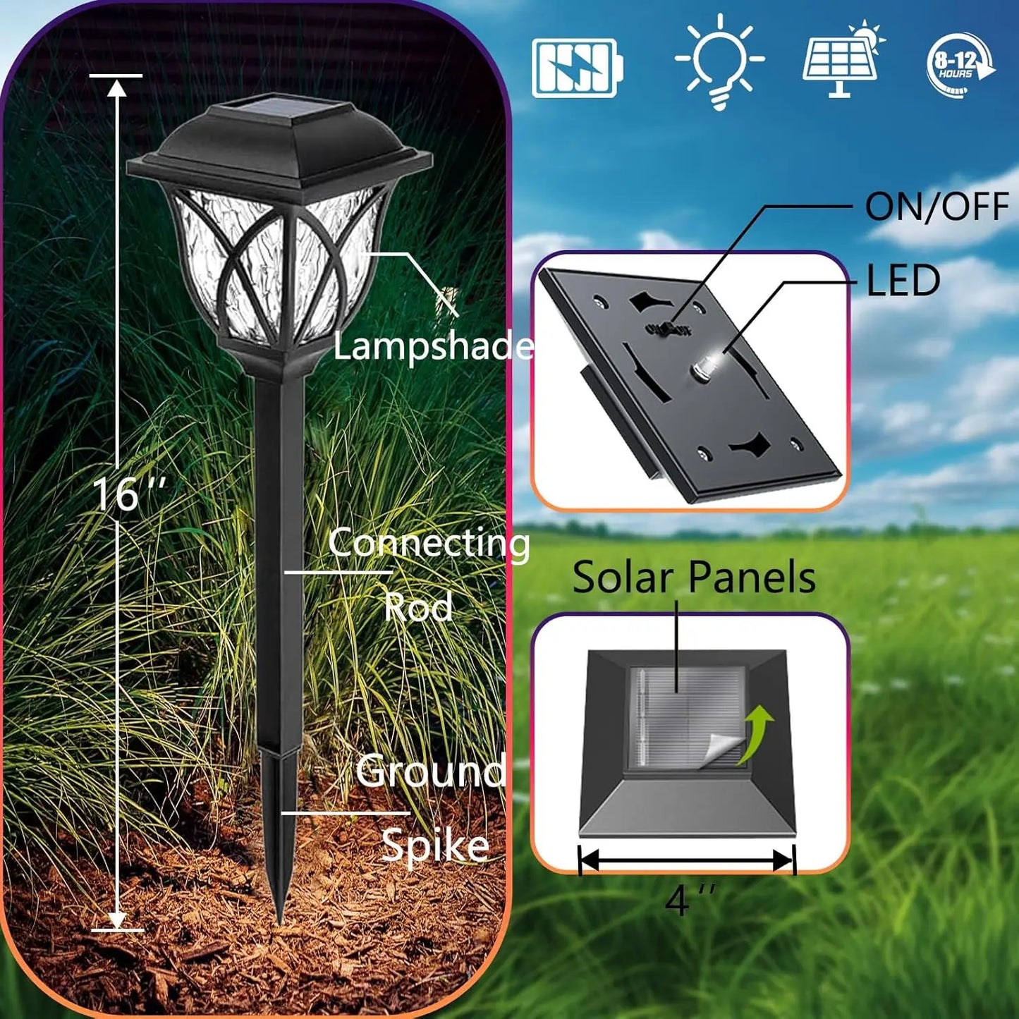 1-10Pack Solar Yard Lights Bright Lawn Lights Outdoor Waterproof Led Solar Pathway Lights Landscape Path Lights