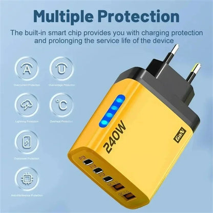 Multi-Port Fast Charger 240W 5 Ports USB C PD QC3.0 for iPhone Samsung Huawei Xiaomi Laptop Tablet Quick Charge Adapter