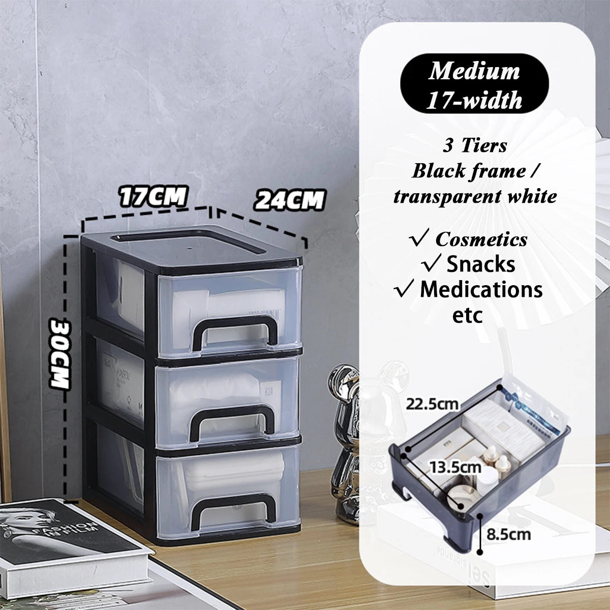 Clear Desktop Storage Box with Drawer Heightened Table Organizer Plastic Office storage cabinet  for Stationery cosmetics