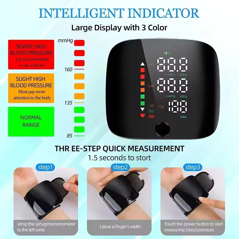 Rechargeable Wrist Blood Pressure Monitor-Digital Sphygmomanometer with English Voice Alert,Medical Tonometer Health Tracking