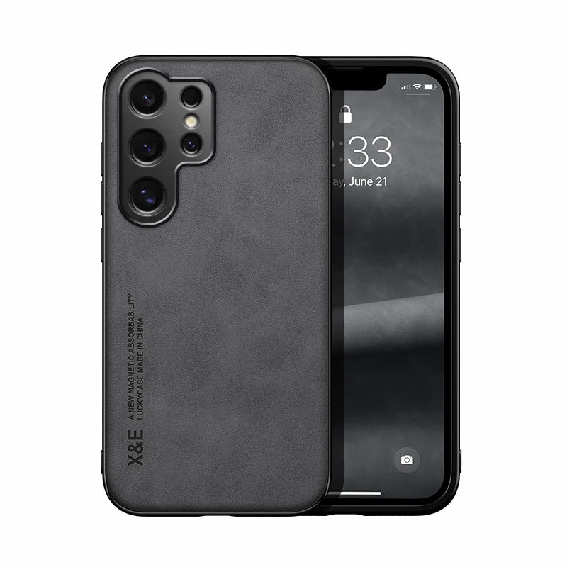 Luxury Leather Ultra Thin Phone Case For Samsung Galaxy S26 S25 S24 S23 S22 S21 Ultra Plus Silky Feel Soft Cover For Car Holder