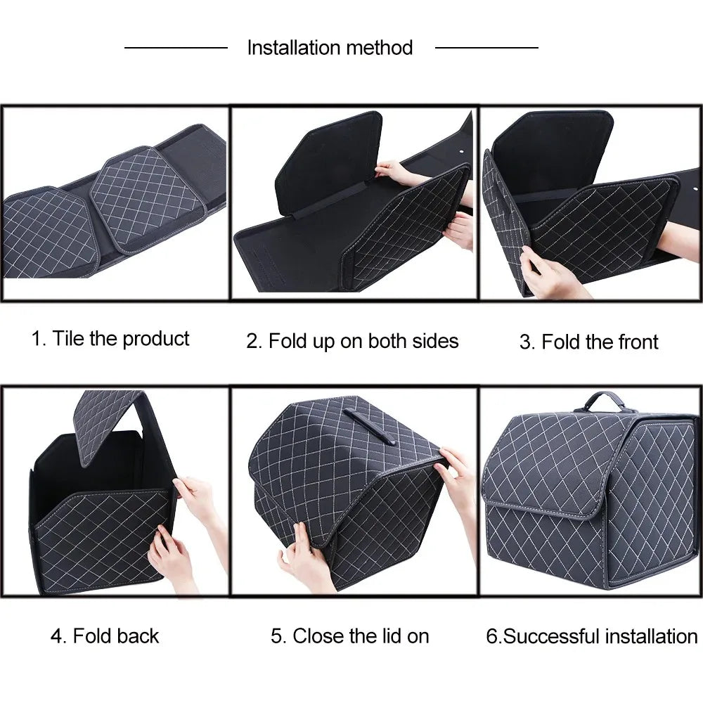 Car Trunk Organizer Box, Large Capacity, Auto Multiuse Tools, Storage Bag, Stowing, Tidying, Leather, Folding for Emergency