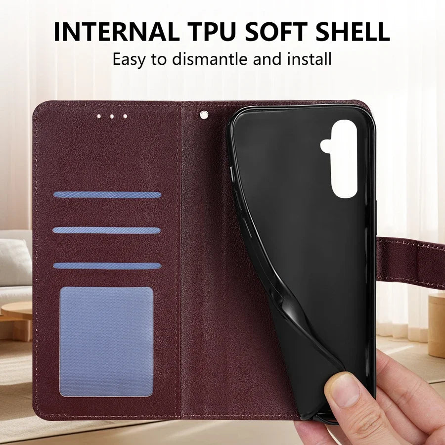 Wallet Flip Leather Case for Samsung Galaxy A Series – Card Slots, Stand, and Magnetic Closure