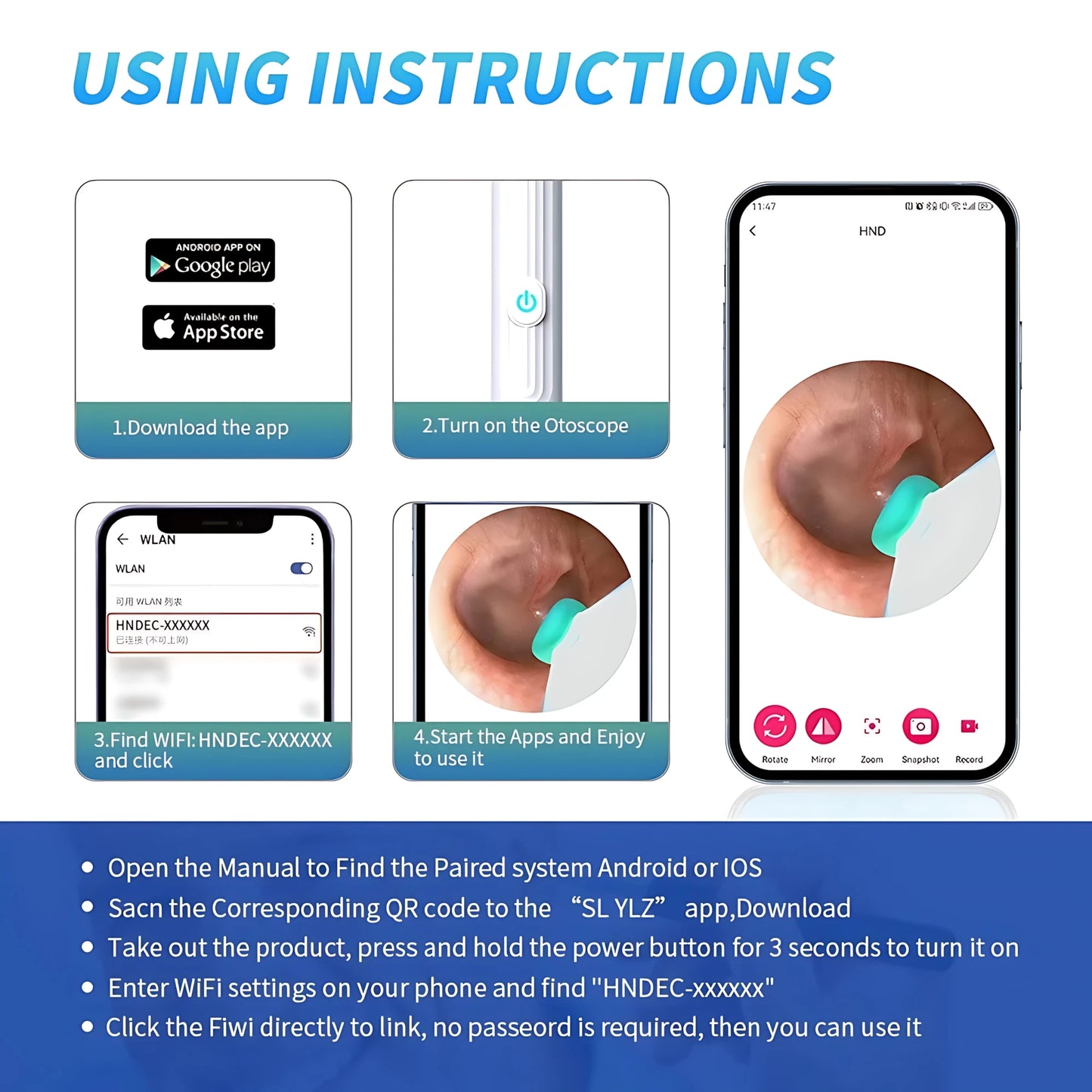Visual Wireless Ear Pick Camera Ear Wax Removal Tool Picker Ear Cleaner Wax Removal Earwax Cleaning Endoscope Kit Spoon Earpick