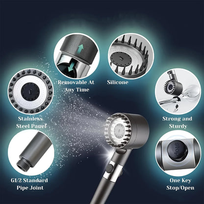 2025 new ion drop shower head with handheld filter shower, turbocharger with multiple spray modes, built-in filter on/off switch