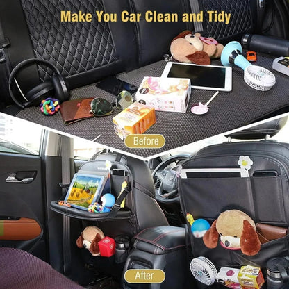 Car Back Seat Storage Holder Multi-Pocket Waterproof Organizer Large Capacit with Foldable Tray Cup/Tissue Holder Storage Pocket