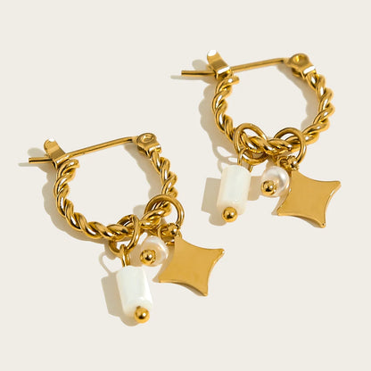 YA-CHAN Stainless Steel Hoop Earrings with Natural Stone & Zircon – Trendy Fashion Jewelry for Women