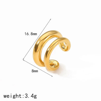 18K Gold Stainless Steel Multilayer Ear Clip – Waterproof Chunky Hoop