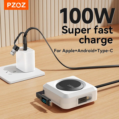 PZOZ For retractable usb c to type c Lightning micro fast charging cable iPhone 17 16 15 13 11 pro max 100W charger cable