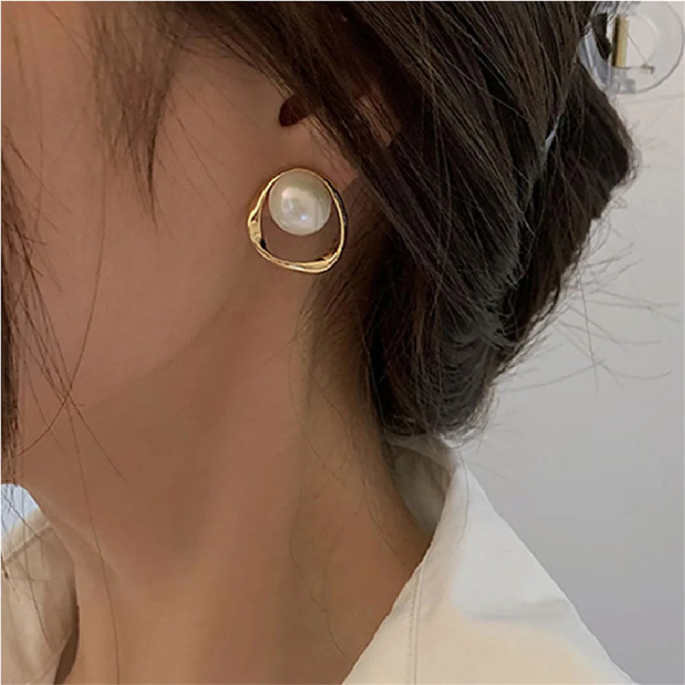 Korean Shiny Crystal & Pearl Stud Earrings – Handcrafted Rhinestone Flower & Heart Design for Women