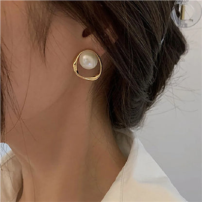 Korean Shiny Crystal & Pearl Stud Earrings – Handcrafted Rhinestone Flower & Heart Design for Women