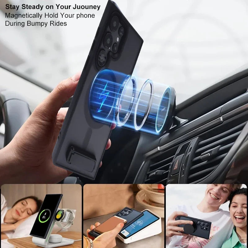 UYUXIO Magnetic Mobile Phone Case with Kickstand for Samsung Galaxy S26 S25 S24 S23 Ultra FE S22 Plus Stand Cases with Holder