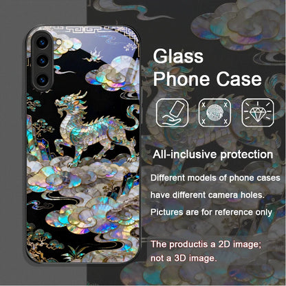 Stylish Tiger Dragon Marble Texture Printed Tempered Glass Phone Case for Samsung Galaxy S25 Ultra S24 S23 Plus S22 S21 FE Cover