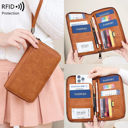 Anti theft RFID shielded passport clip travel wallet waterproof PU ticket storage bag multifunctional passport wallet