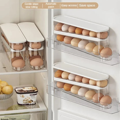 Bilayer Fridge Egg Storage Box Automatic Rolling Eggs Holder Rack Ladder Style Refrigerator Eggs Dispenser Egg Organizer Holder