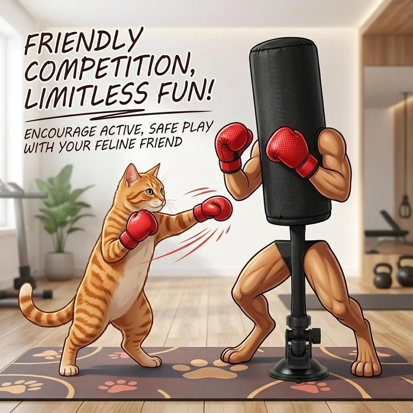 Paw Punch Cat Boxing Toy Cat Punching Bag with Boxing Gloves-Interactive Exercise Toy Indoor Play Durable Suction Cup Activity
