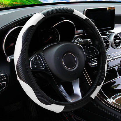 37-38cm Carbon Fiber Style PU Leather Steering Wheel Cover Universal Anti Slip Breathable for Car Interior Decoration
