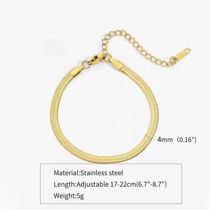 2-5MM Stainless Steel Snake Chain Bracelet - Gold Color Waterproof Bangle