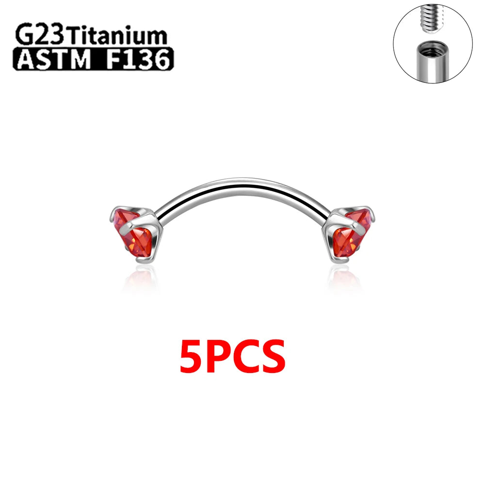 G23 Titanium Eyebrow Piercing Jewelry with Zircon – 1/5/50pcs Wholesale