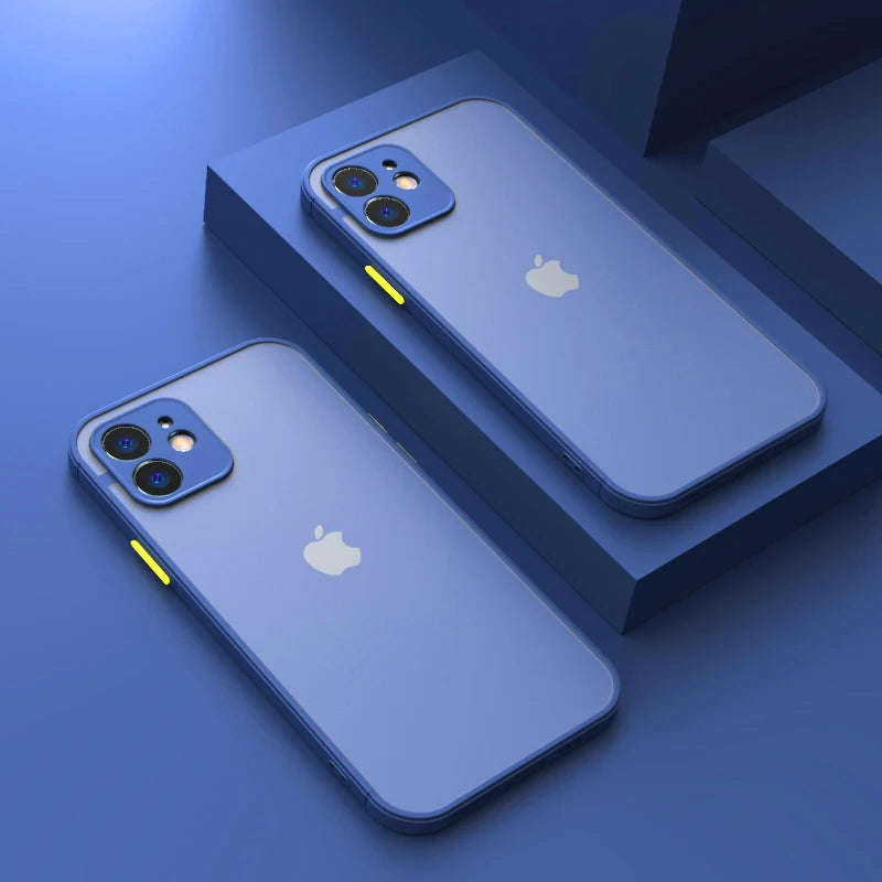 Luxury Shockproof Armor Matte Case For iPhone 11 12 13 Pro Max XR XS X 7 8 Plus SE Mini Silicone Bumper Clear Hard PC Cover