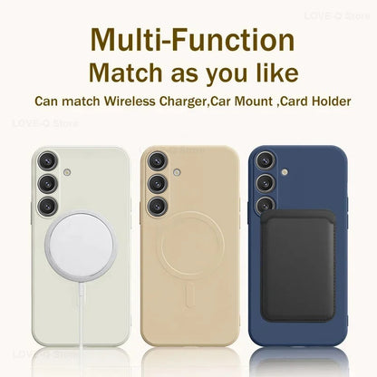 For Magsafe Magnetic Wireless Charge Case For Samsung Galaxy S25 S26 S24 S23 S 25 Ultra Plus FE Soft Cases Liquid Silicone Cover