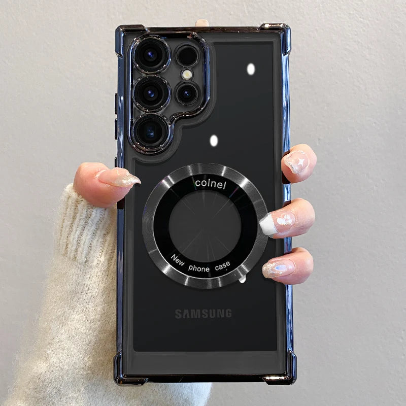 Luxury Plating Magnetic Wireless Charge Case For Samsung S26 S25 S24 Ultra S23 FE S22 Plus Note 20 Clear Lens Protection Cover