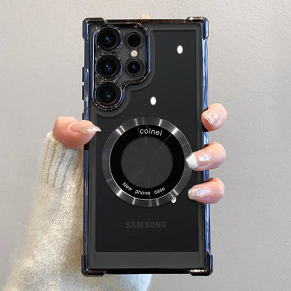 Luxury Plating Magnetic Wireless Charge Case For Samsung S26 S25 S24 Ultra S23 FE S22 Plus Note 20 Clear Lens Protection Cover
