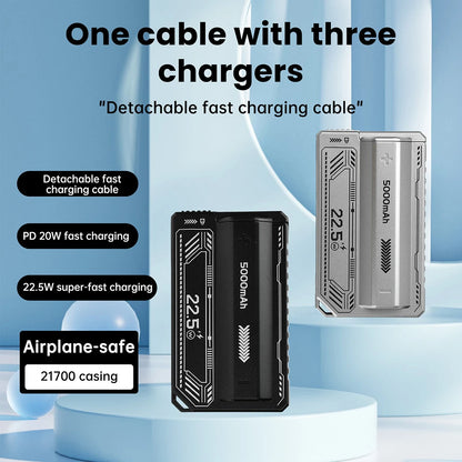 21700 Battery Holder Power Bank Case PD 20W Fast Charging Built-in Cable Detachable Power Bank DIY Battery Case