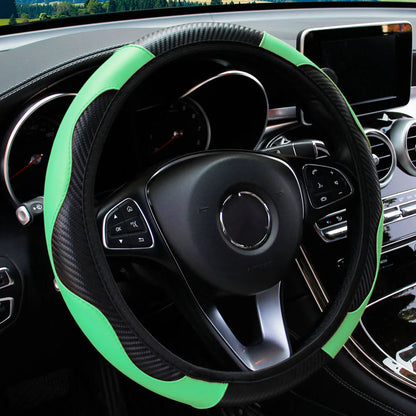 PU Carbon Fiber Leather Car Steering Wheel Cover – 14.5 to 15 Inch
