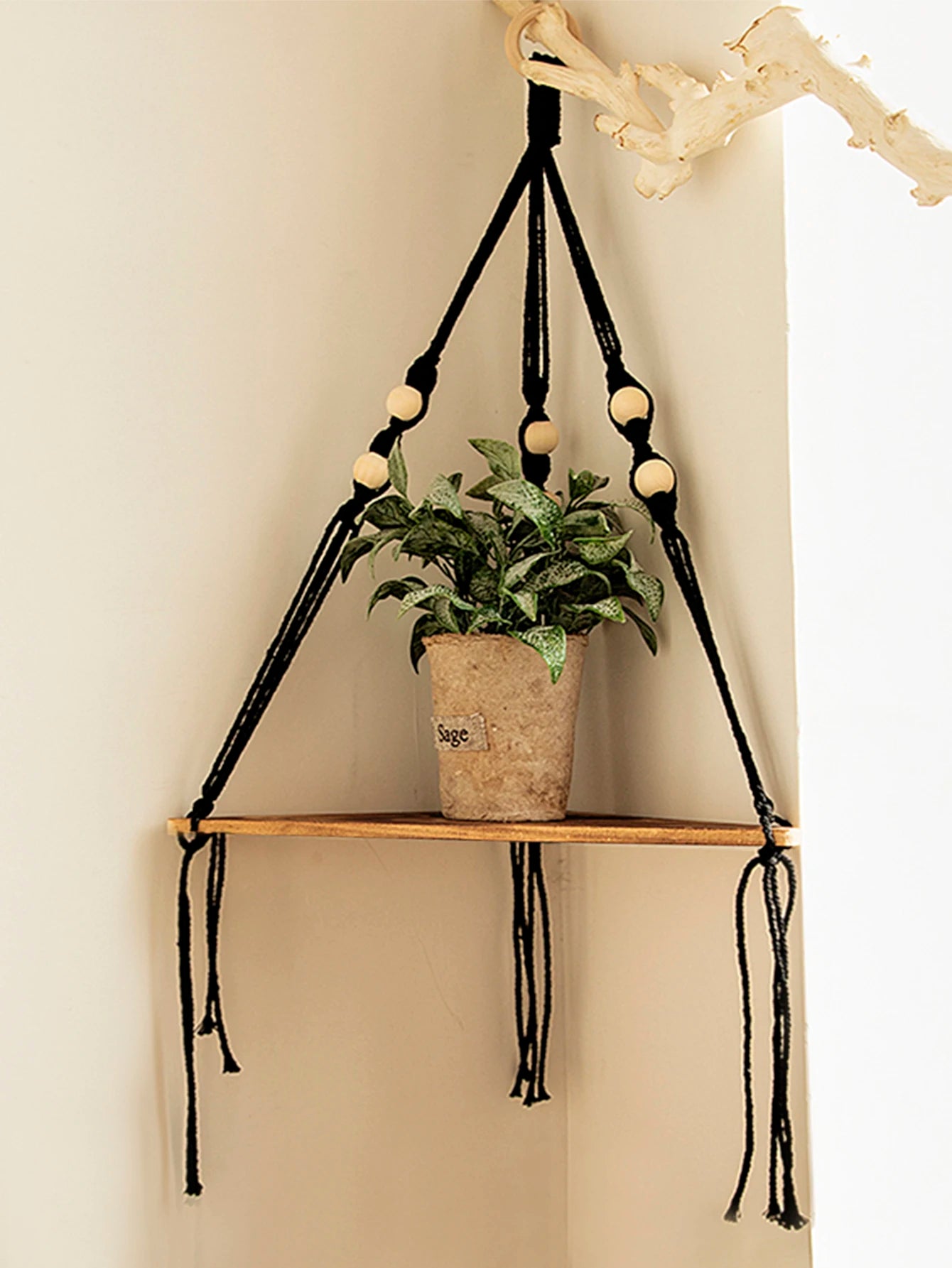 Wooden Floating Corner Shelf — Boho Wall Organizer