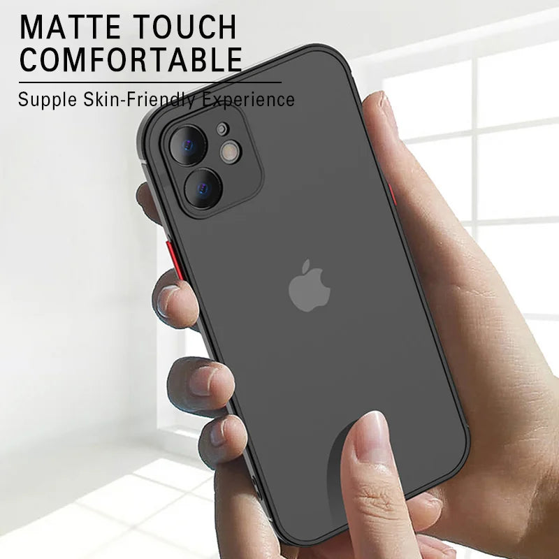 Luxury Shockproof Armor Matte Case For iPhone 11 12 13 Pro Max XR XS X 7 8 Plus SE Mini Silicone Bumper Clear Hard PC Cover