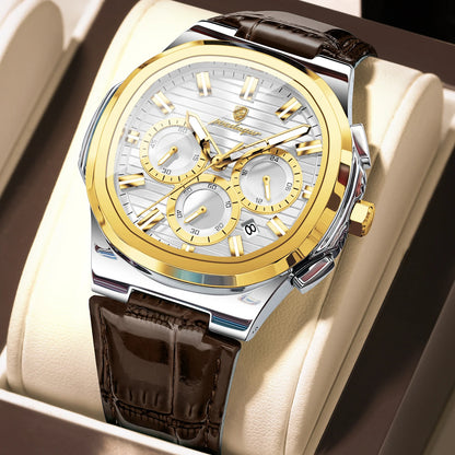 POEDAGAR Top Original Man Watch Leather Waterproof Luminous Fashion Men Clock Date Chronograph Quartz Sports Men's Watches Reloj