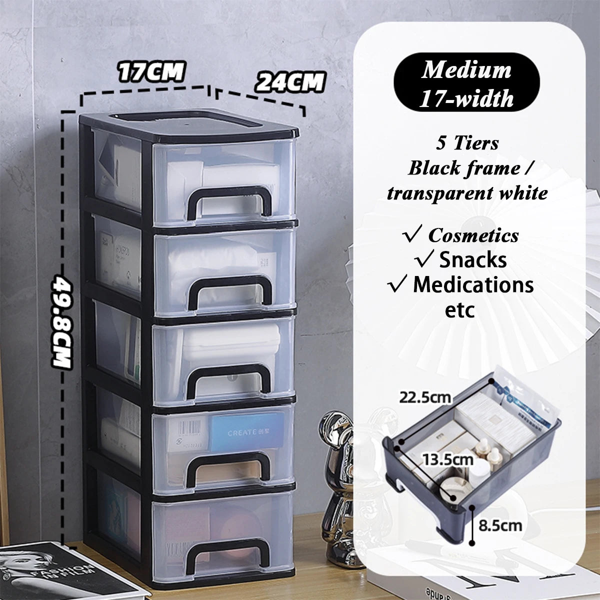 Clear Desktop Storage Box with Drawer Heightened Table Organizer Plastic Office storage cabinet  for Stationery cosmetics