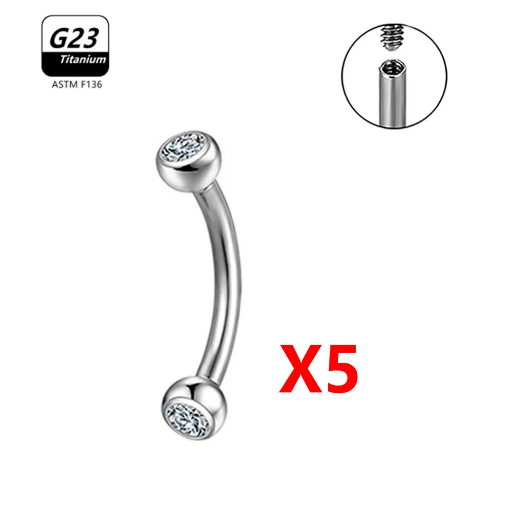 G23 Titanium Eyebrow Piercing Jewelry with Zircon – 1/5/50pcs Wholesale