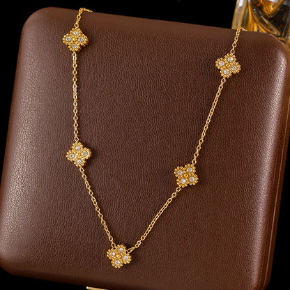GANEMLY Clover Flower Zircon Necklace – 316L Stainless Steel Waterproof