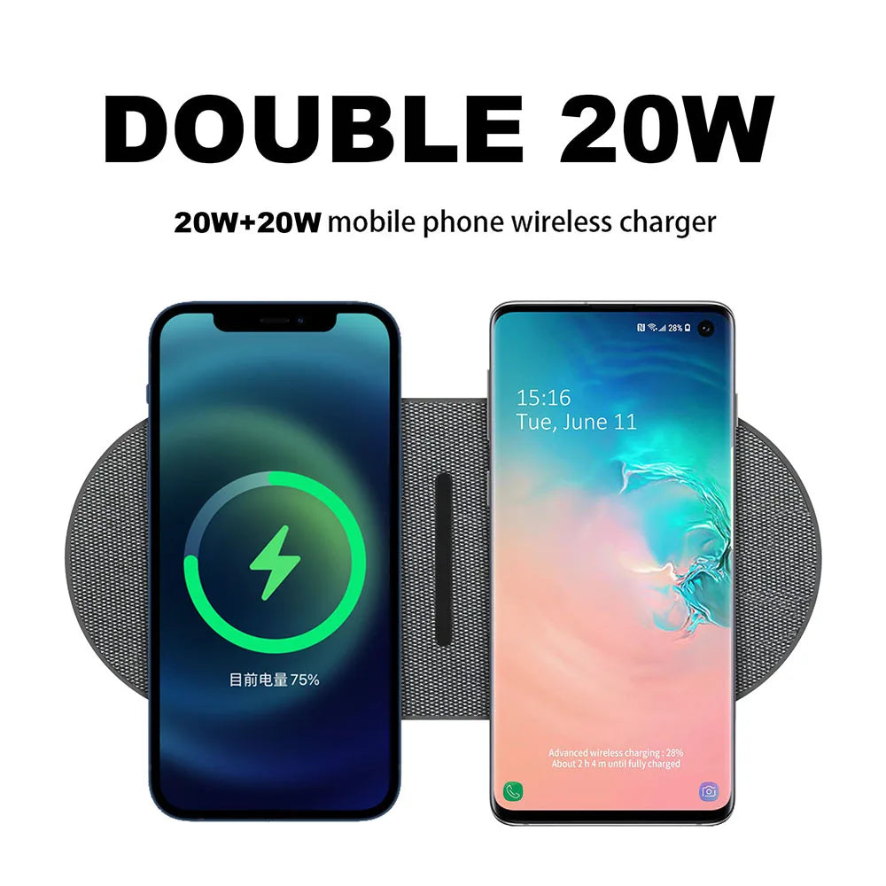 40W Wireless Charger for iPhone 15 14 13 12 11 Pro XS AirPods Pro Dual 20W 2 in 1 Fast Charging Dock Station For Samsung S23 S24