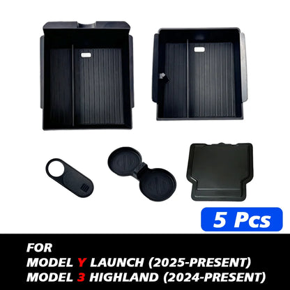 TEKSY 1/2/3/4/6/7/8pcs For Tesla New Model Y 2025 2026 Juniper ABS with Silicone Non-slip Mat Console & Armrest Storage Box