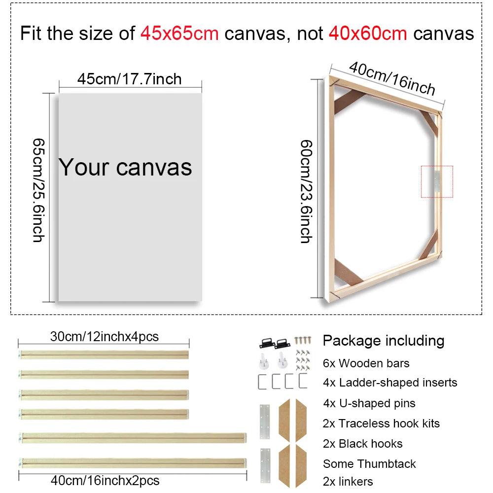 Various Sizes Canvas Frame Wooden Frames Natural Wooden Photo Oil Painting Canvas Diamond Painting Frames Canvas Wood Wall Frame
