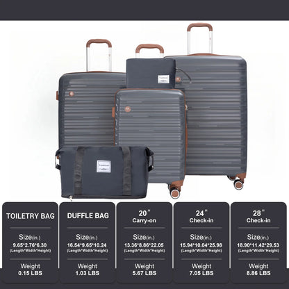 Luggage Sets 5 Piece, Suitcases with Double Spinner Wheels and TSA Lock, Hardcase 3 Set Luggage with Travel Duffle Bag
