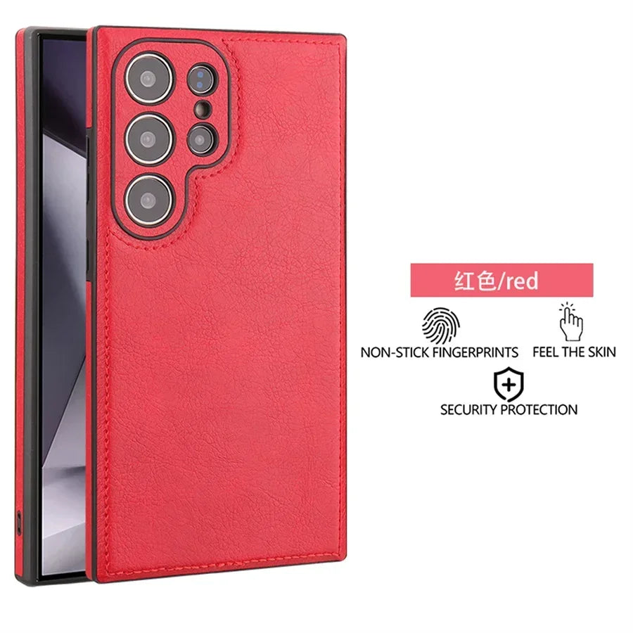 Luxury Vintage PU Leather Case for Samsung S26 Ultra S25 S24 Plus S23 S22 S26Ultra Slim Camera Shockproof Soft Bumper Back Cover