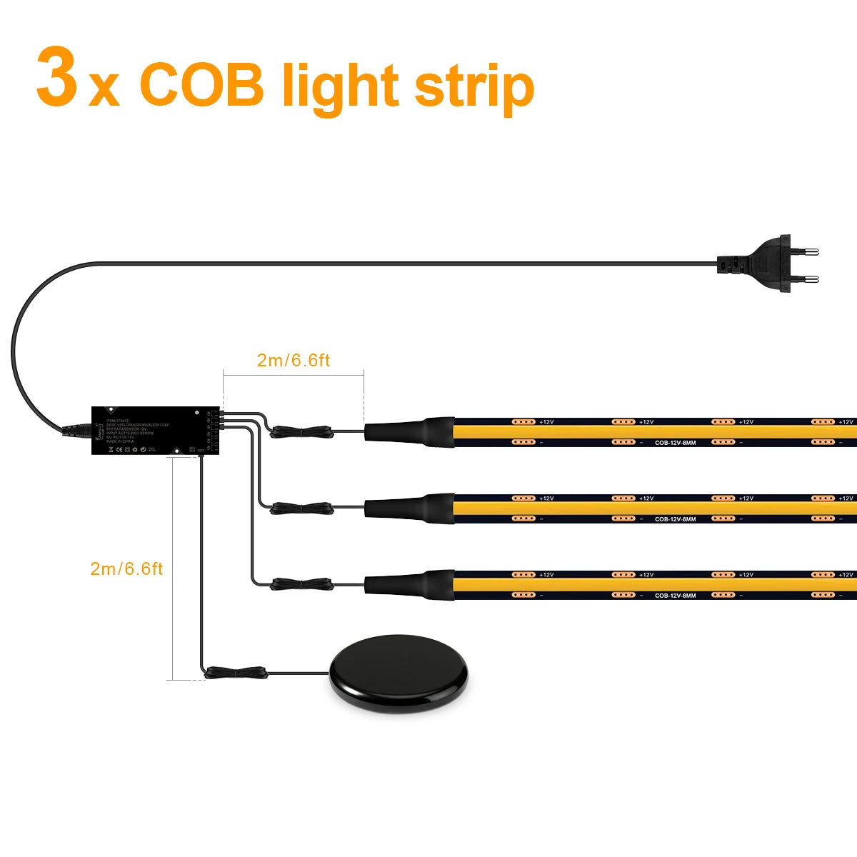 Touch Dimmable Black PCB LED Strip Light COB Tape For Walnut Acoustic Wooden Slat Grille TV Background Wall Panel&Cabinet Decor