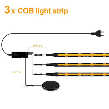 Touch Dimmable Black PCB LED Strip Light COB Tape For Walnut Acoustic Wooden Slat Grille TV Background Wall Panel&Cabinet Decor
