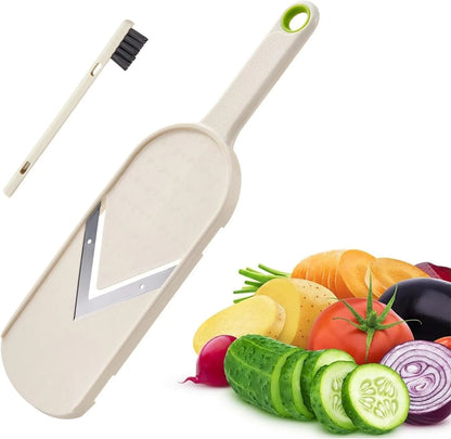 Multi Handheld Mandoline Slicer - Stainless Steel V Blade, with Cleaning Brush, Comfort Grip, Easy to Clean, for Kitchen, Vegetable Chopper, Fruit, Cheese Grater, Potato Chips Slicer (White)