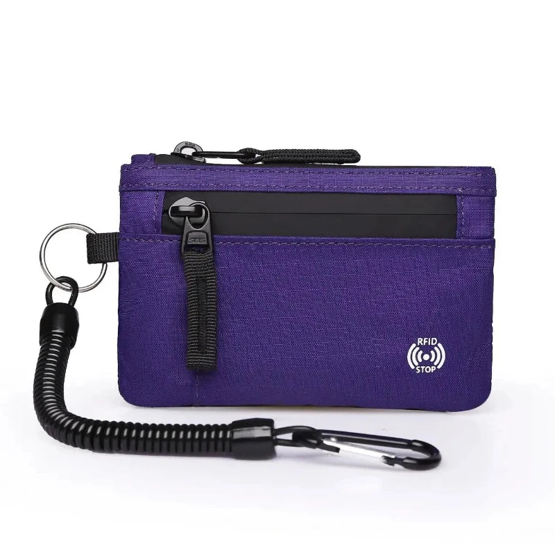 Rfid Credit Card Holder Men Wallets Luxury Nylon Slim Wallet Zipper Key Card Case Male Tactical Purse Coin Purse With Carabiner
