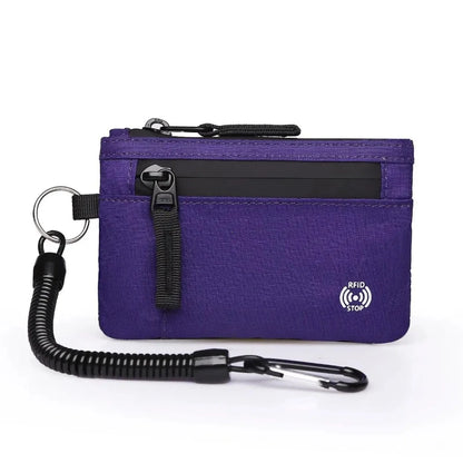 Rfid Credit Card Holder Men Wallets Luxury Nylon Slim Wallet Zipper Key Card Case Male Tactical Purse Coin Purse With Carabiner